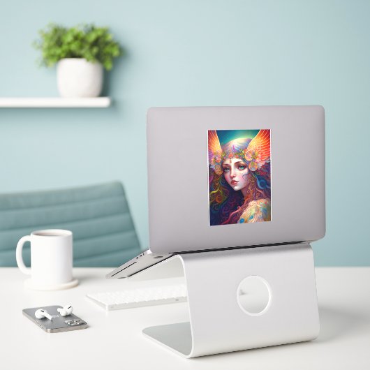 Rainbow Goddess Fantasy Art Sticker (Laptop op bureau)