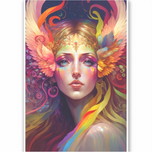 Rainbow Goddess Fantasy Art Sticker (Voorkant)