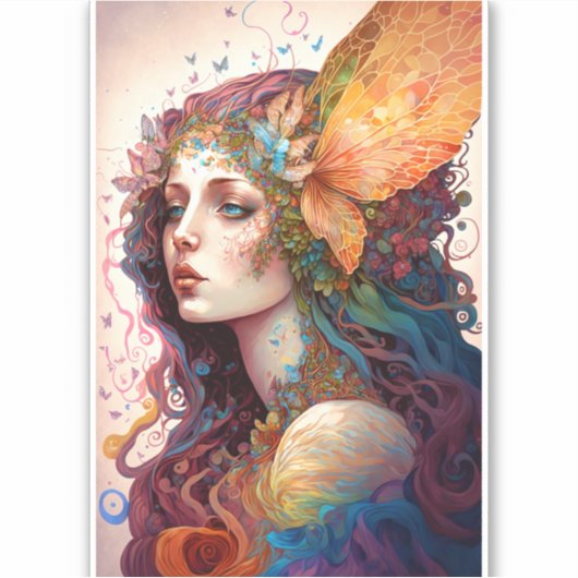 Rainbow Goddess Fantasy Art Sticker (Voorkant)