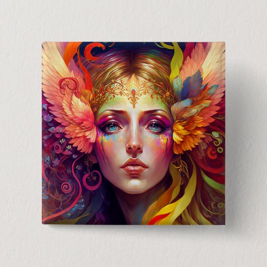 Rainbow Goddess Fantasy Art Vierkante Button 5,1 Cm (Voorkant)