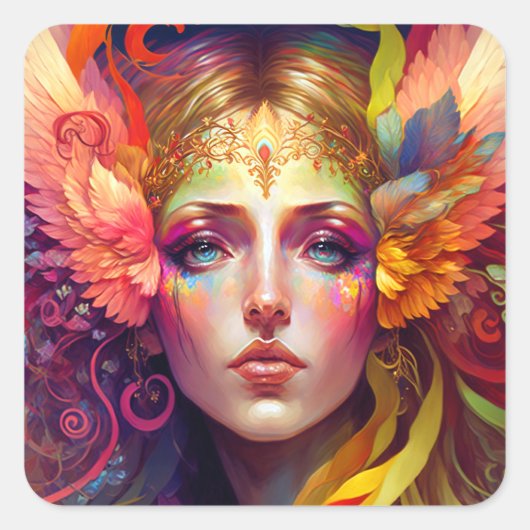Rainbow Goddess Fantasy Art Vierkante Sticker (Voorkant)