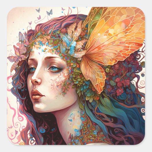 Rainbow Goddess Fantasy Art Vierkante Sticker (Voorkant)
