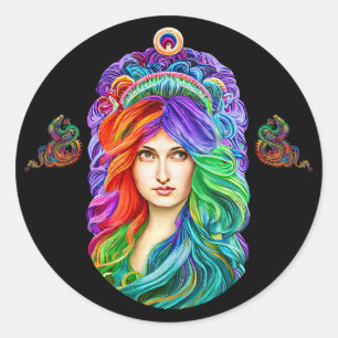 Rainbow Goddess Queen Fantasy kunst Ronde Sticker