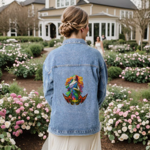Rainbow Goddess vlinders digitale schilderkunst Denim Jacket