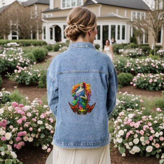 Rainbow Goddess vlinders digitale schilderkunst Denim Jacket (Huwelijk Achterkant)