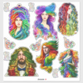 Rainbow Gods Goddess Dragons Fantasy art Sticker (Vel)