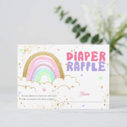 Rainbow Gold Baby shower Luier Raffle Kaart (Staand voorkant)