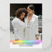 Rainbow Gold Brush Script Let's Party Photo Folie Uitnodiging (Achterkant)