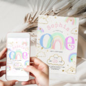 Rainbow Gold Clouds 1e verjaardag uitnodiging