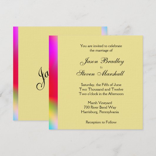 Rainbow Gold Gay Wedding Invitation Kaart (Voorkant / Achterkant)