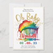 Rainbow Gold Glitter Baby shower Invitation Kaart (Voorkant)