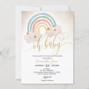 Rainbow Gold Glitter Baby Sprinkle Oh Baby shower Kaart