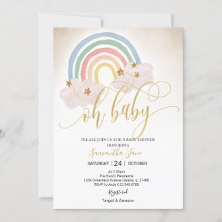 Rainbow Gold Glitter Baby Sprinkle Oh Baby shower Kaart