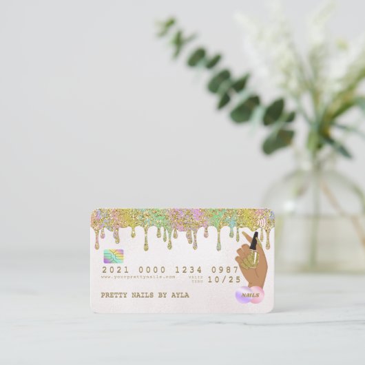 Rainbow Gold Glitter Drip Nail Technicus Credit B Visitekaartje (Staand voorkant)
