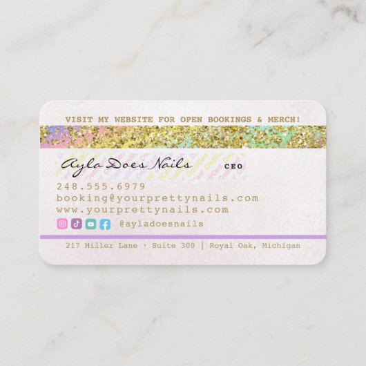 Rainbow Gold Glitter Drip Nail Technicus Credit B Visitekaartje (Achterkant)