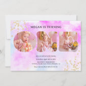 Rainbow Gold glitter pastel 3 foto's 1e verjaardag Kaart (Voorkant)