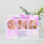 Rainbow Gold glitter pastel 3 foto's 1e verjaardag Kaart (Staand voorkant)