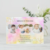 Rainbow Gold glitter pastel 3 foto's 2e verjaardag Kaart (Staand voorkant)