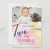 Rainbow Gold glitter pastel één foto 2e verjaardag Kaart (Voorkant)