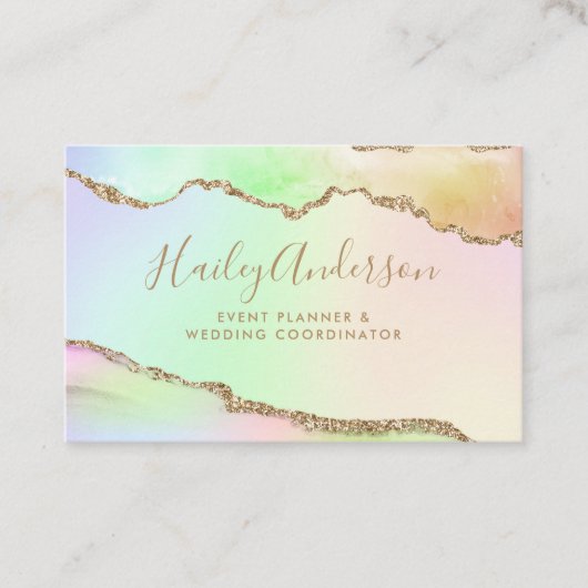 Rainbow & Gold Glitter Waterverf Gilded Agate Visitekaartje (Voorkant)