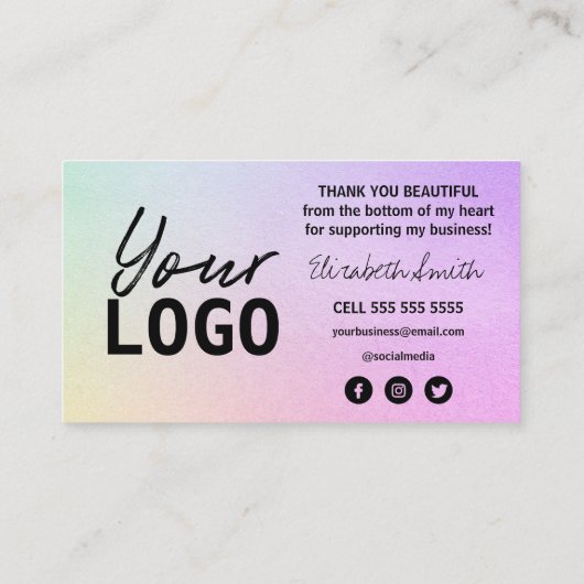 Rainbow Gold Hartelijk dank voor uw aankoopkaarten Visitekaartje (Achterkant)