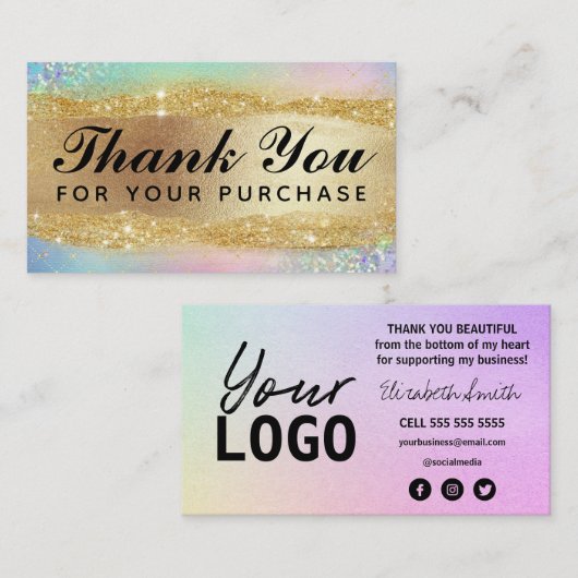 Rainbow Gold Hartelijk dank voor uw aankoopkaarten Visitekaartje (Voorkant / Achterkant)