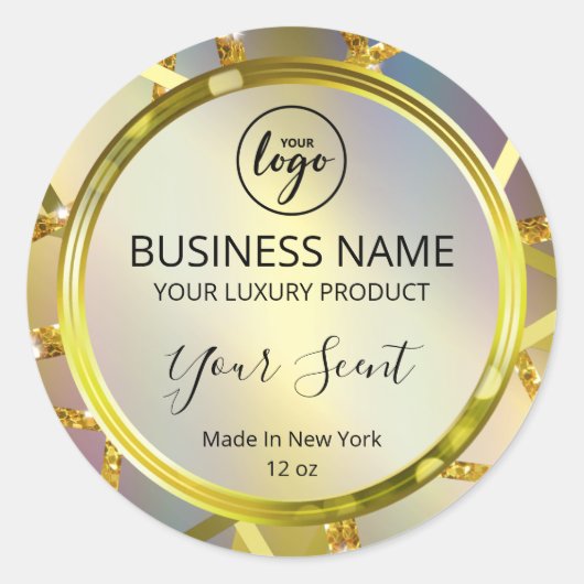 Rainbow Gold Lines Productlabels Ronde Sticker (Voorkant)