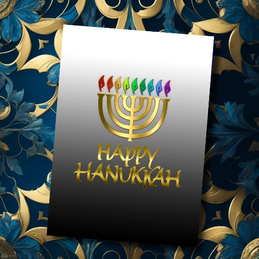 Rainbow Gold Menorah Flames Happy Hanukkah-Kaart Feestdagen Kaart