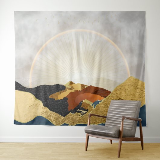 Rainbow Gold Metallic Mountain Bright Sun Landscap Wandkleed (In Situ (horizontaal))