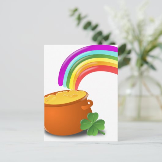 Rainbow Gold Pot Lucky Irish Sky Ierland Briefkaart (Staand voorkant)