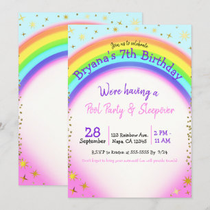 Rainbow Gold Sparkle Fantasy Birthday Party Kaart