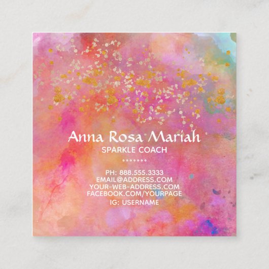 *~* Rainbow Gold Sparkle Glitter Abstract Vierkante Visitekaartje (Achterkant)