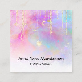 *~* Rainbow Gold Sparkle Glitter Moon Sun Unicorn Vierkante Visitekaartje