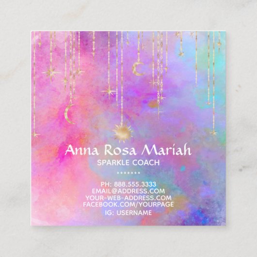 ** Rainbow Gold Sparkle Glitter Moon Sun Vierkante Visitekaartje (Achterkant)