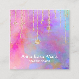 ** Rainbow Gold Sparkle Glitter Moon Sun Vierkante Visitekaartje