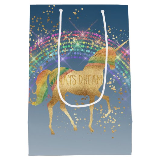 Rainbow Gold Stars Dream Unicorn Medium Cadeauzakje (Achterkant)