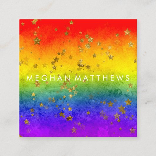 Rainbow Gold Stars Sparkle Beauty Stylist Makeup Vierkante Visitekaartje (Voorkant)