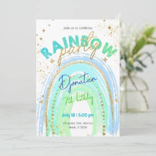 Rainbow Gold Stars Uitnodiging voor verjaardag