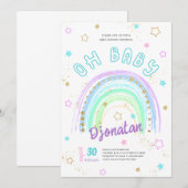 Rainbow Gold Stars Uitnodiging voor verjaardag (Voorkant / Achterkant)