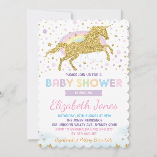 Rainbow Gold Unicorn / Magical Stars Baby shower Kaart (Voorkant)