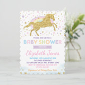 Rainbow Gold Unicorn / Magical Stars Baby shower Kaart (Staand voorkant)
