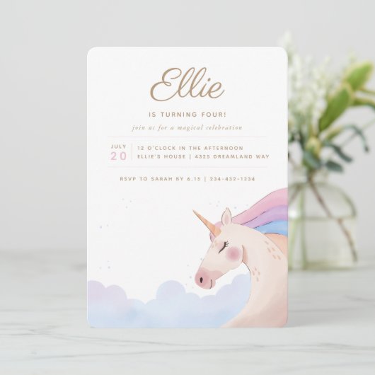 Rainbow Gold Waterverf Unicorn Birthday Party | I Kaart (Staand voorkant)