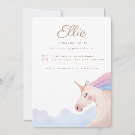Rainbow Gold Waterverf Unicorn Birthday Party | I Kaart (Voorkant)