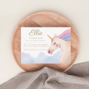 Rainbow Gold Waterverf Unicorn Birthday Party Kaart