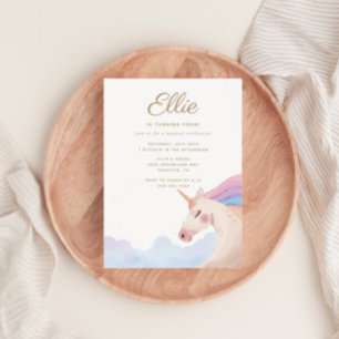 Rainbow Gold Waterverf Unicorn Birthday Party   Kaart