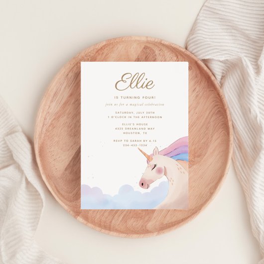 Rainbow Gold Waterverf Unicorn Birthday Party | Kaart