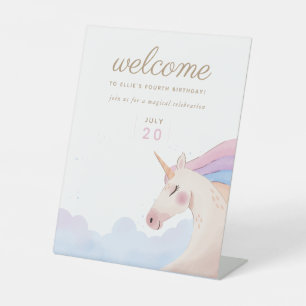 Rainbow Gold Waterverf Unicorn Birthday Welkom Reclamebord Met Voetstuk