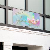 Rainbow Golden Unicorn Name & Age Banner (Buitenkant Gebouw)