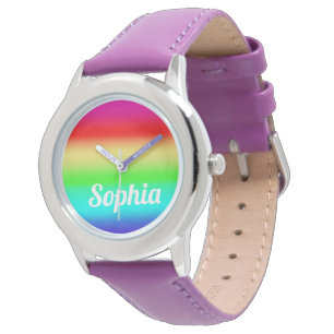 Rainbow Gradient Cute Monogram Name Girls Colorful Horloge