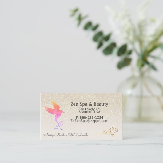 Rainbow Gradient Hummingbird Ivory Glitter Visitekaartje (Staand voorkant)